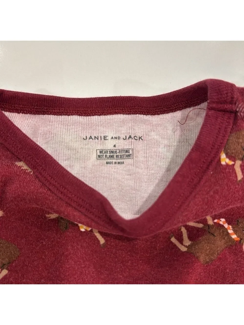 Janie and Jack Burgundy Moose Christmas Pajama Set Size 4